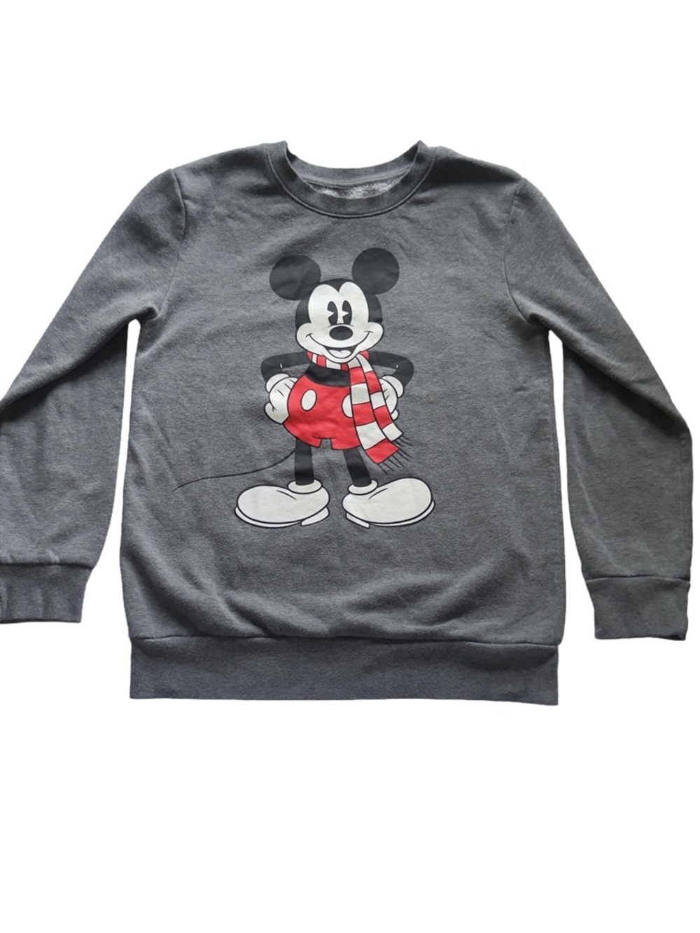 Disney Mickey Mouse Gray Fleece Sweatshirt Pullover Size Large Winter Graphic